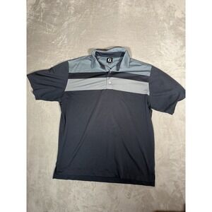FootJoy FJ Mens XL Golf Polo Shirt Navy Gray Striped Performance Short Sleeve